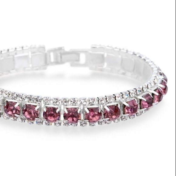 Petite 6" Pink Crystal and White Rhinestone Bracelet - Picture 1 of 6